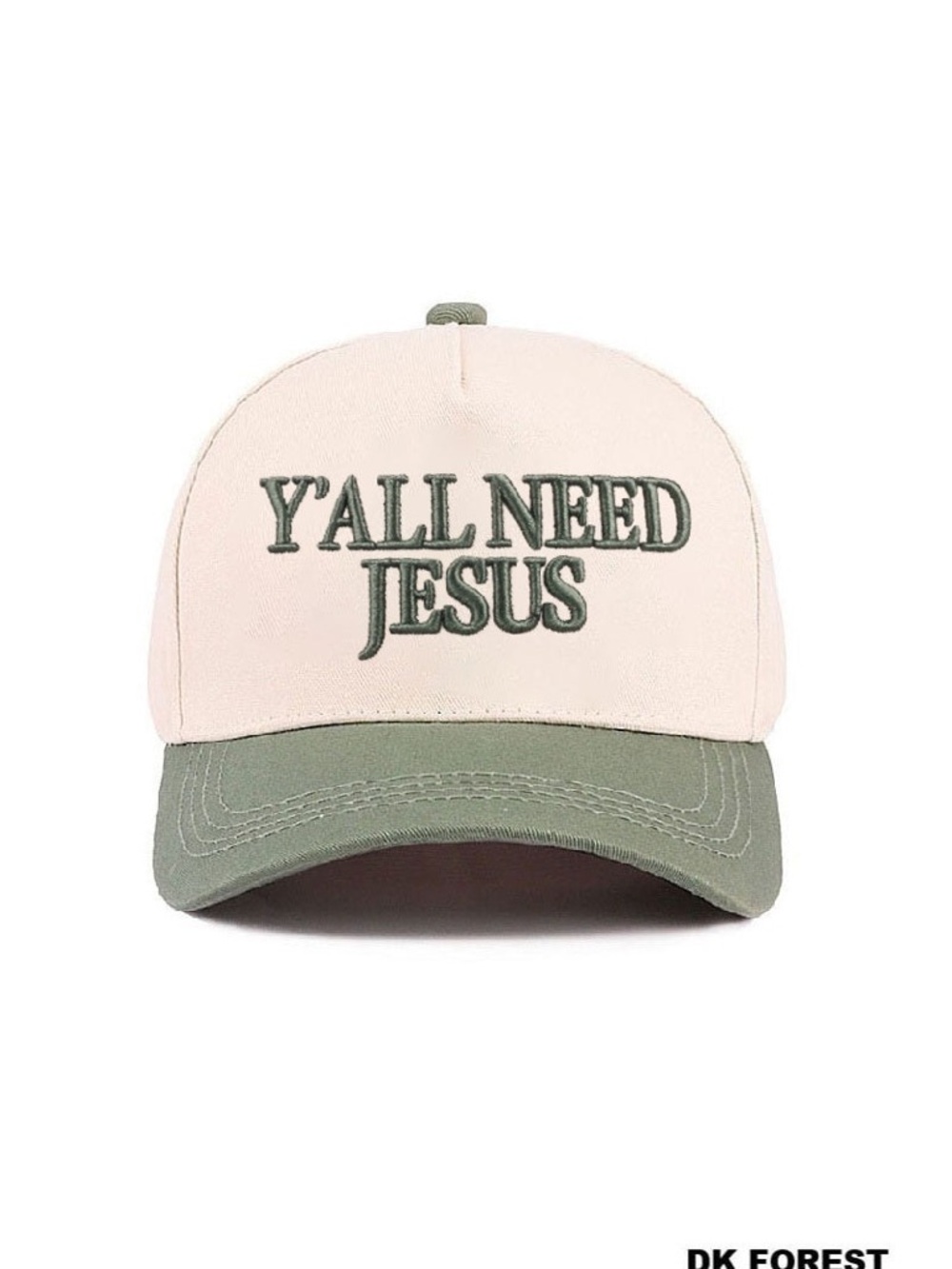 Zenana Two-Tone 'Y'ALL NEED JESUS' Cap - Cream & Olive